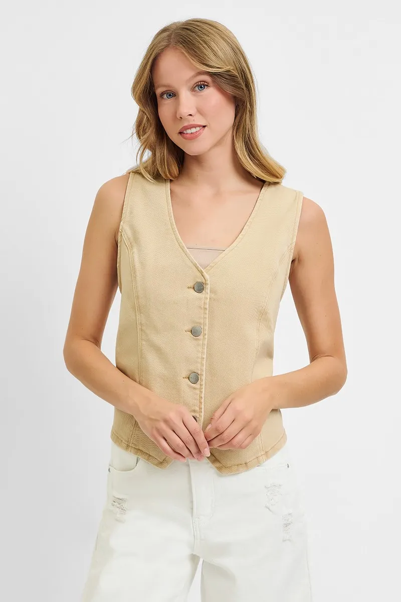 Full Size V Neck Button Down Vest Plus Size, image 4