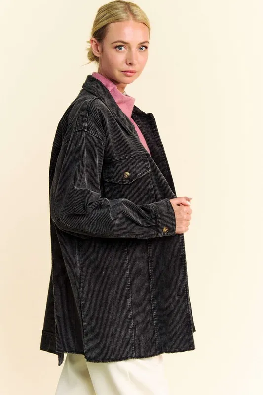 Washed Corduroy Raw Hem Button Up Jacket, image 4