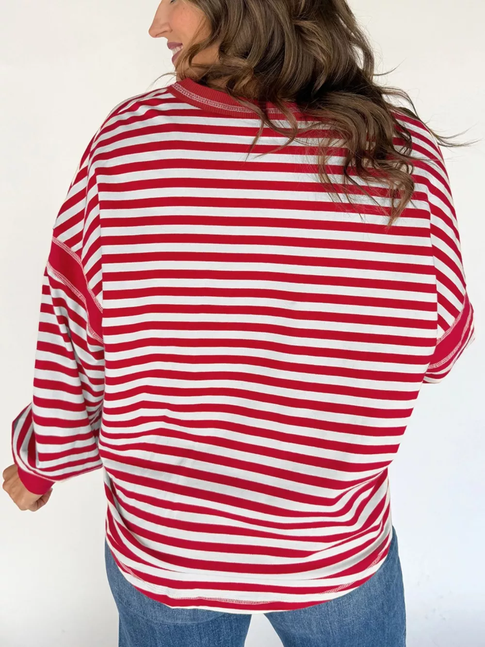 Striped V-Neck Long Sleeve Sweatshirt, image 3
