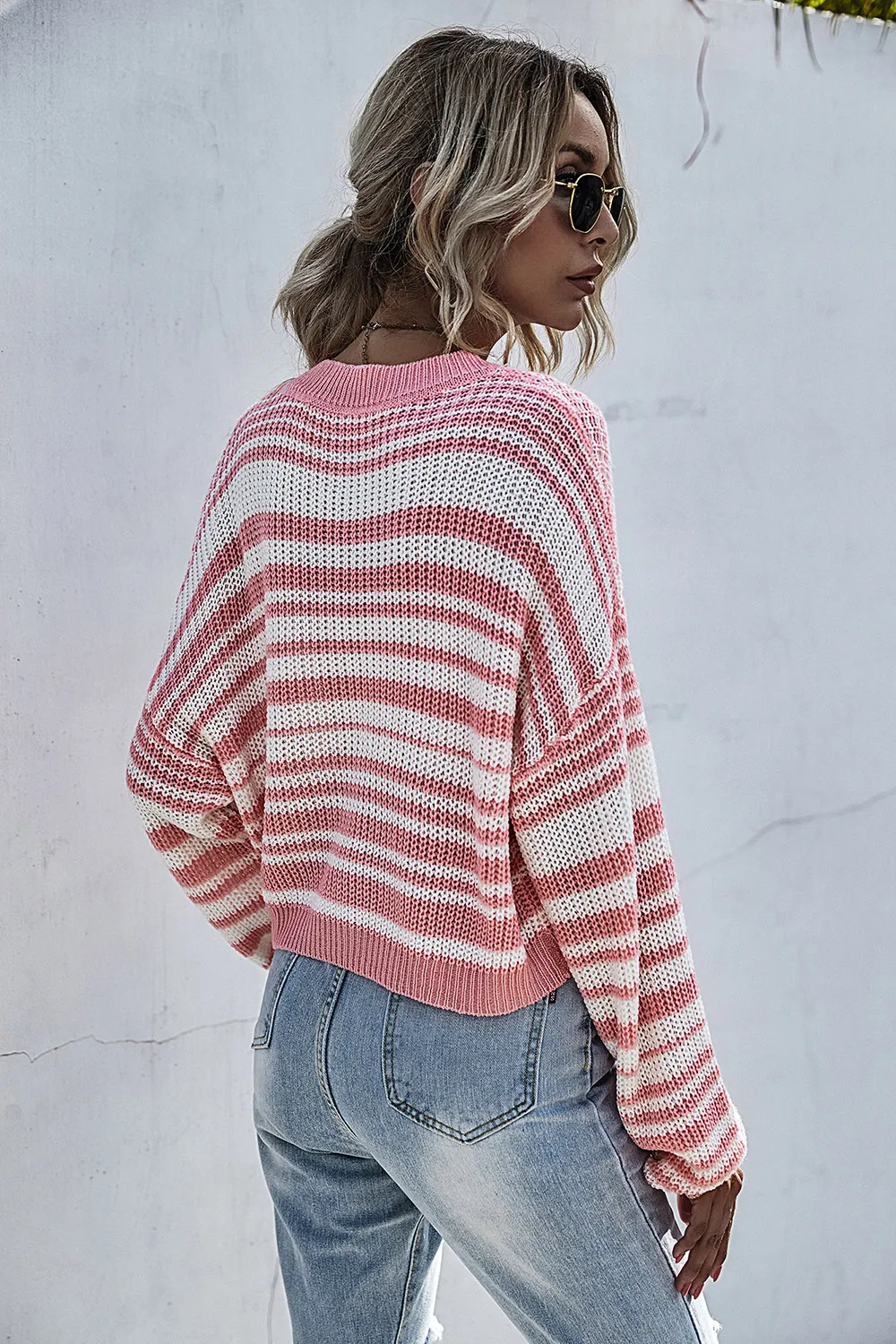 Striped Round Neck Dropped Shoulder Sweater, image 12