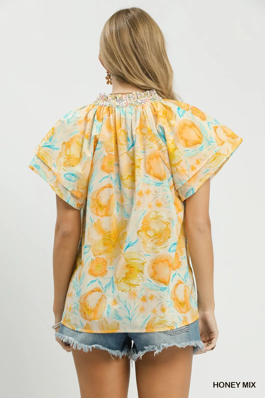 Mix Floral Print Blouse with Crochet Lace Trim, image 3