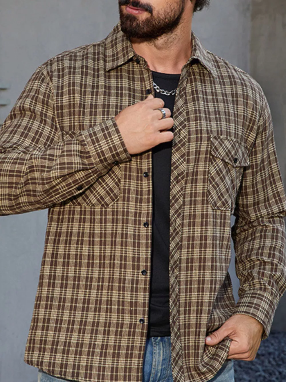 Men's Casual Plaid Long Sleeve Shirt, image 2