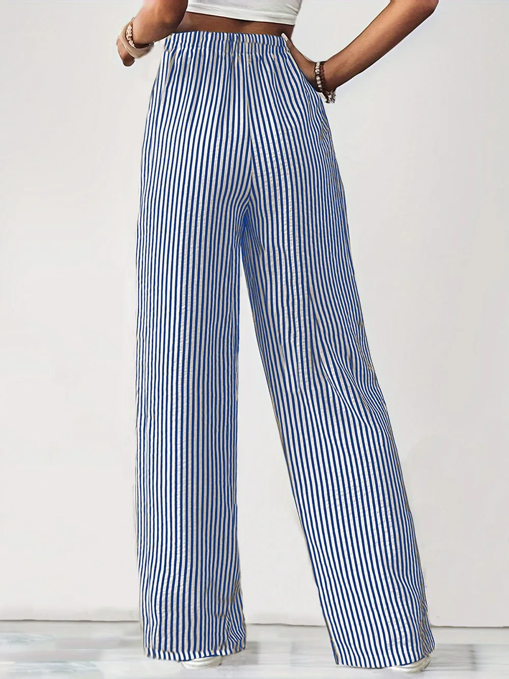 Drawstring Striped Elastic Waist Pants, image 9