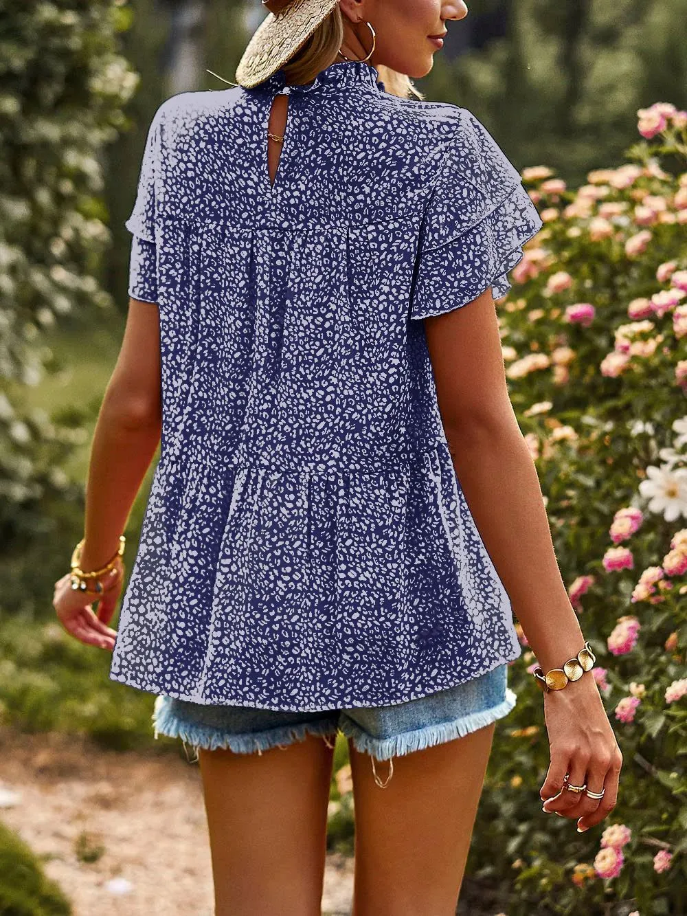 Printed Ruffle Sleeve Babydoll Blouse, image 14