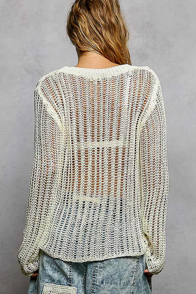 Openwork Round Neck Knit Cover Up, image 3