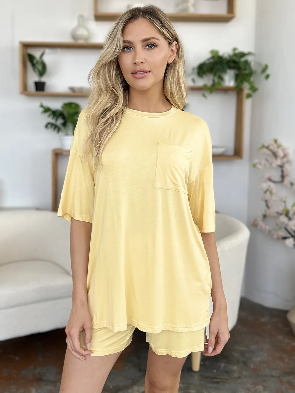 Bamboo Full Size Round Neck Drop Shoulder T-Shirt and Shorts Set, image 8