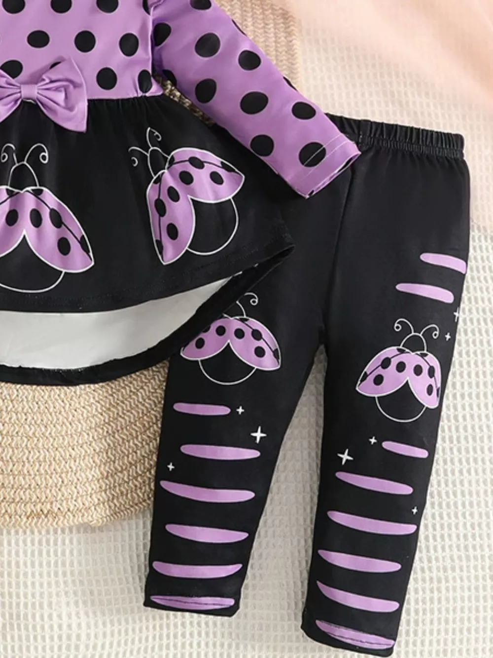 Children's Ladybug Polka Dot Ruffle Trim Top and Pants Set with Headband, image 10