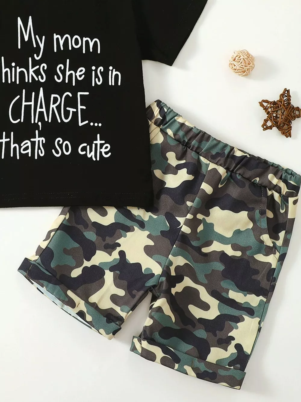 Children's Letter Graphic Tee and Camouflage Shorts Set, image 4