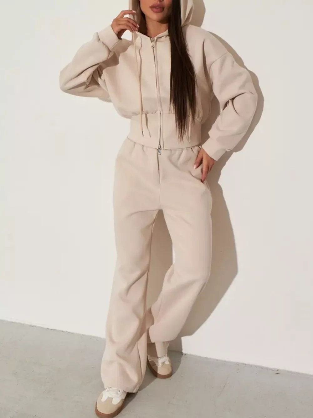 Zip-Up Hoodie and Wide-Leg Pants Set, image 9
