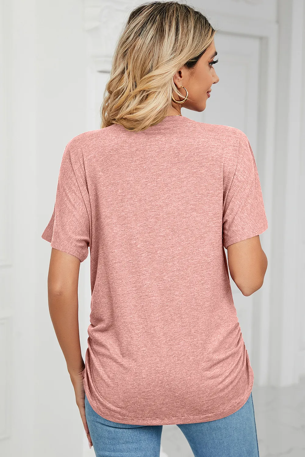 Ruched V-Neck Short Sleeve T-Shirt, image 11