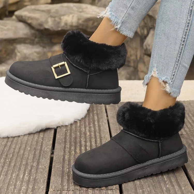 Fuzzy Trim Buckle Accent Winter Boots, image 3