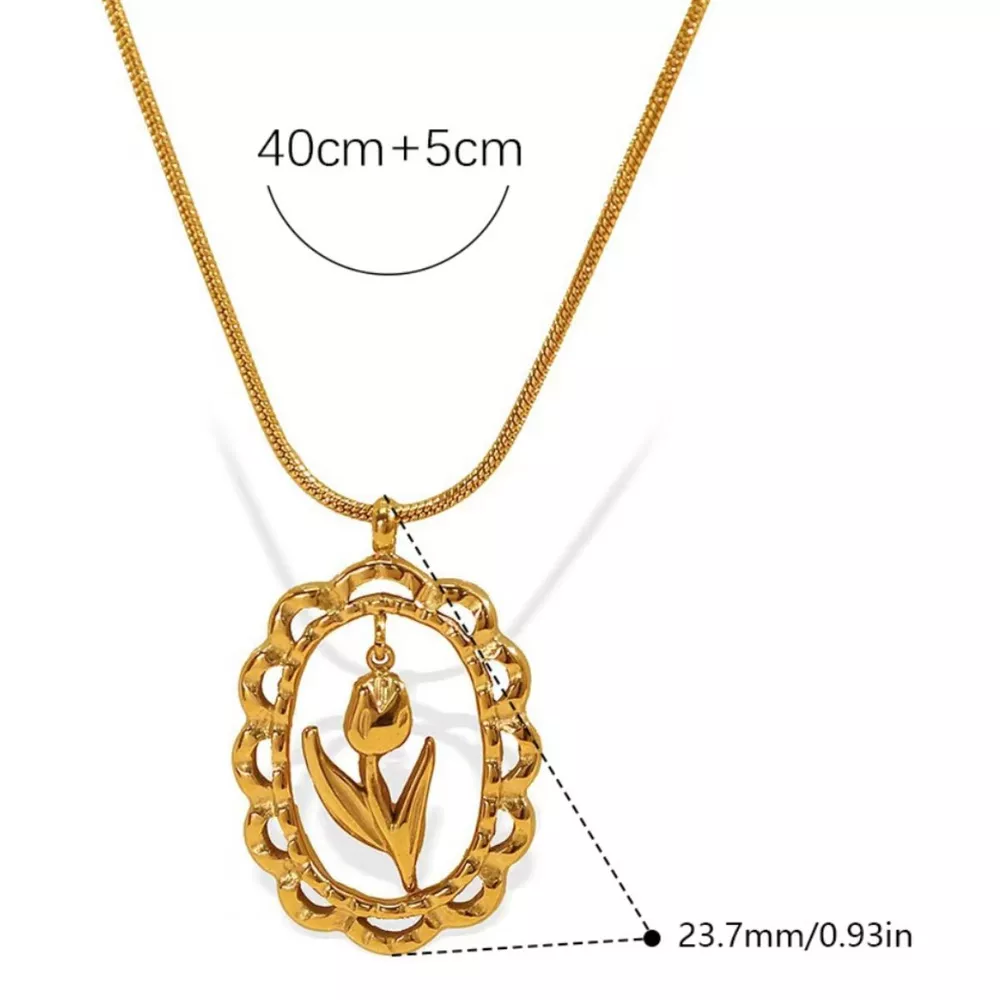 18K Gold-Plated Stainless Steel Flower Pendant Necklace, image 4