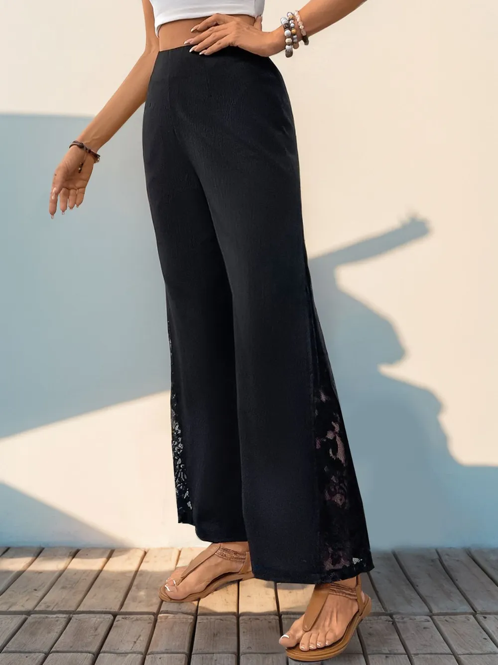 Lace Detail Wide Leg Pants, image 4