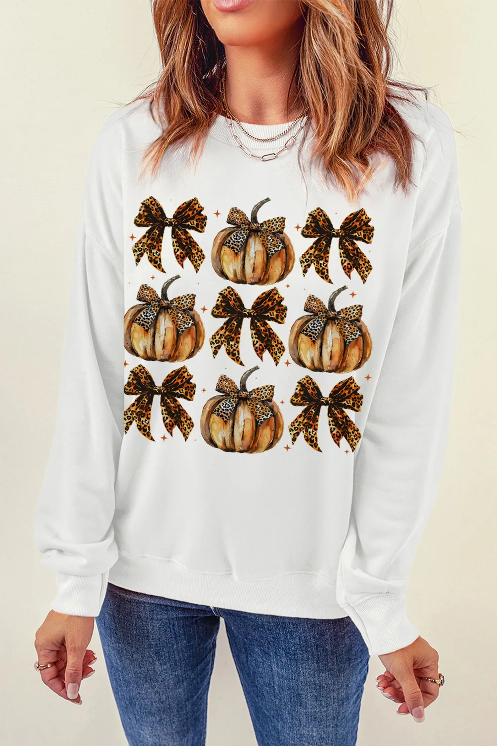 Pumpkin & Bow Graphic Long Sleeve Sweatshirt, image 2