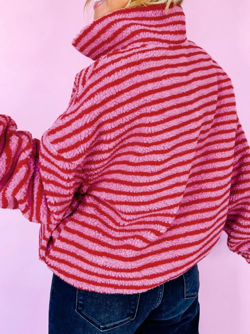 Striped Quarter-Zip Fleece Sweatshirt, image 3