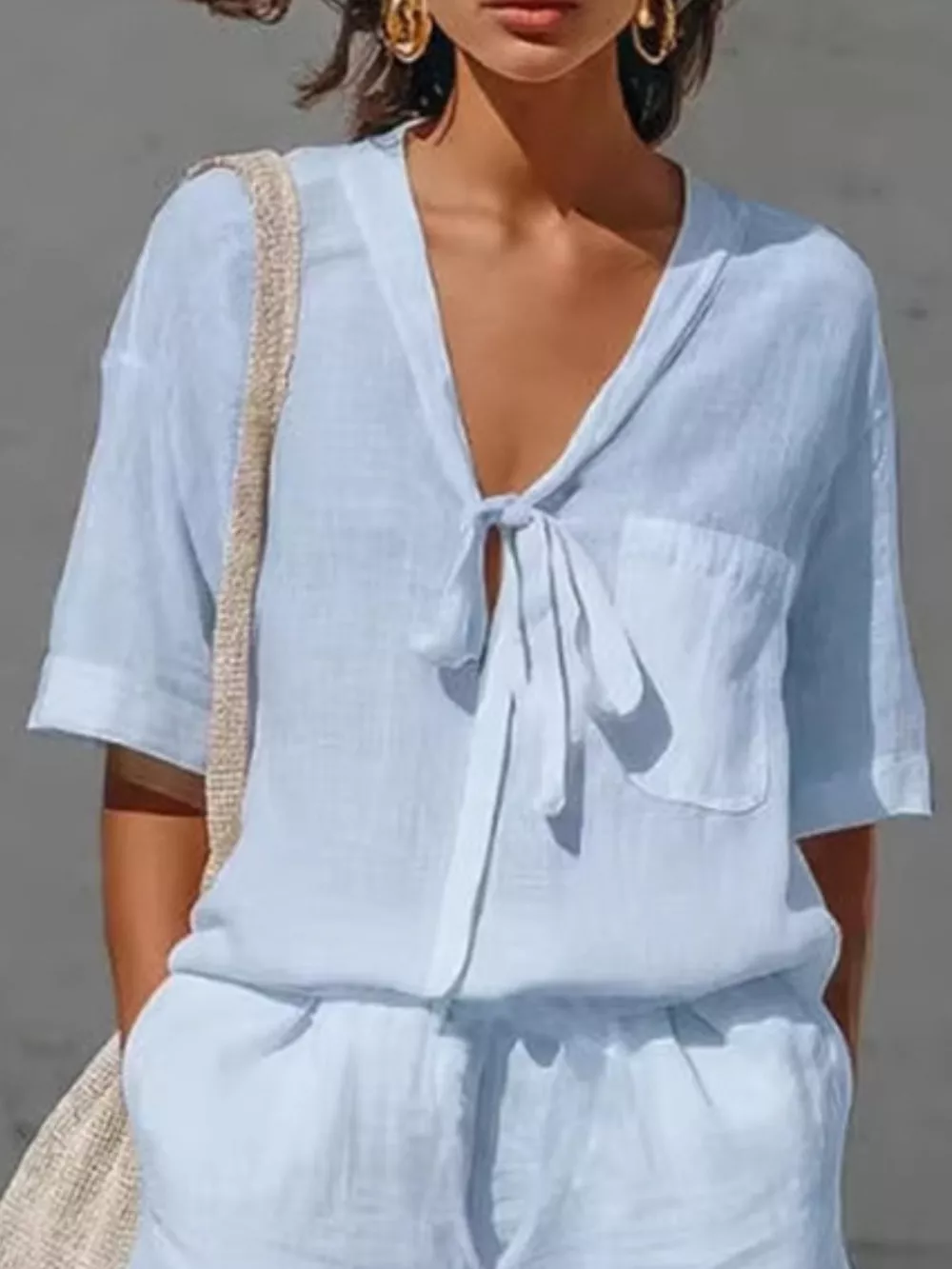 Tie-Front Half Sleeve Shirt and Shorts Set, image 2