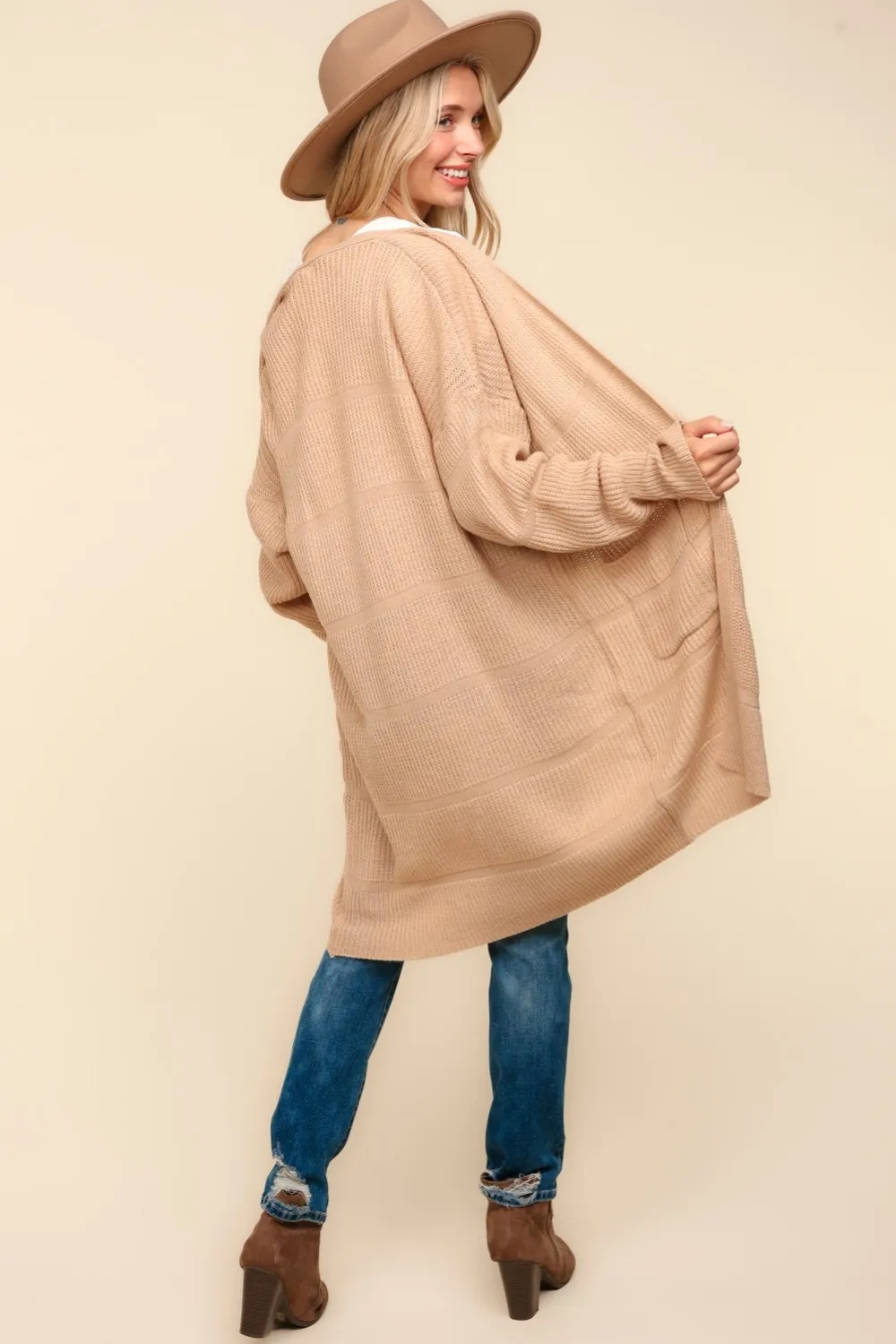 Stripe Textured Open Front Cardigan with Pockets, image 3