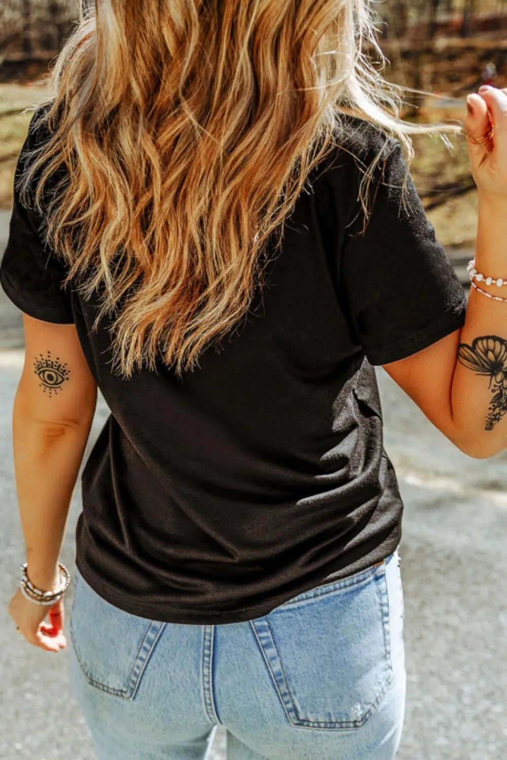 Embroidered Round Neck Short Sleeve T-Shirt, image 6