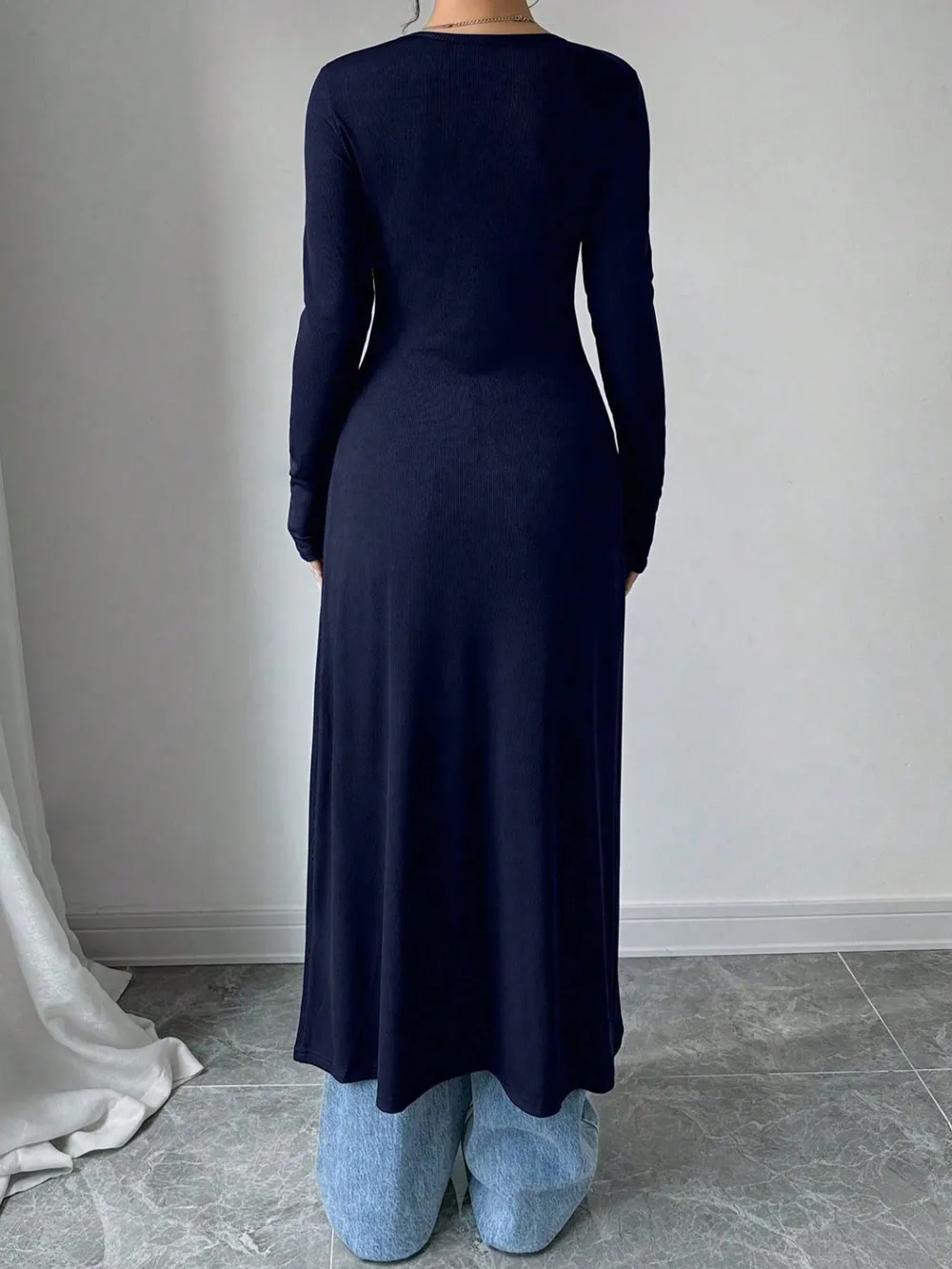 V-Neck Button-Front Longline Cardigan, image 2