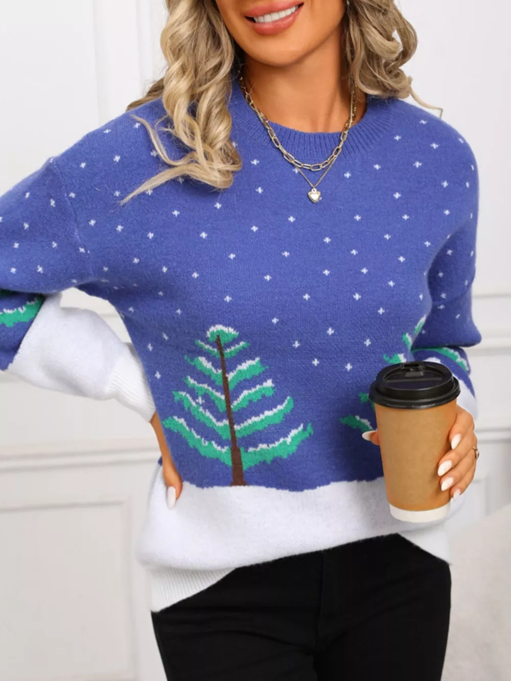 Tree Pattern Round Neck Sweater, image 2