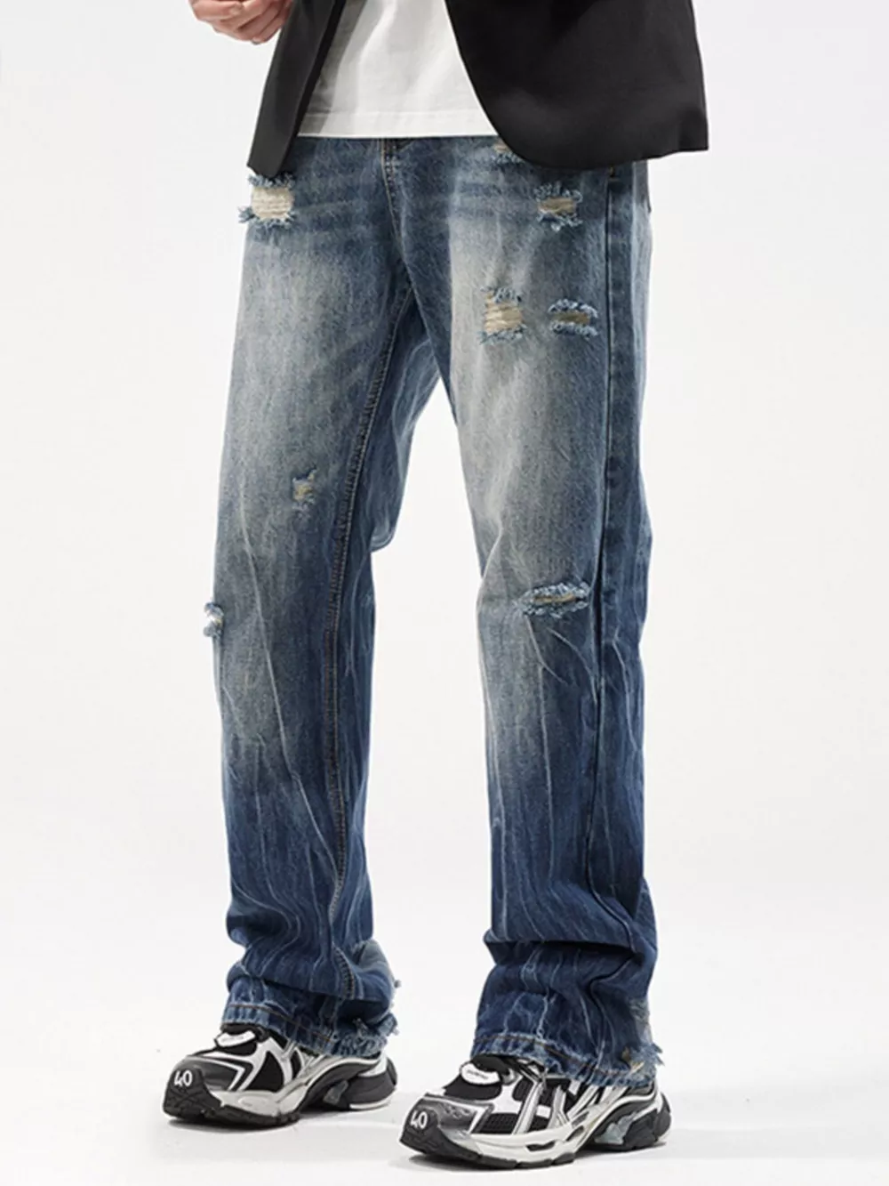 Men's Distressed Wide Leg Jeans, image 4