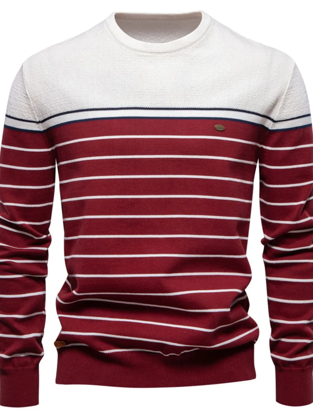 Men's Striped Round Neck Long Sleeve Sweater, image 8