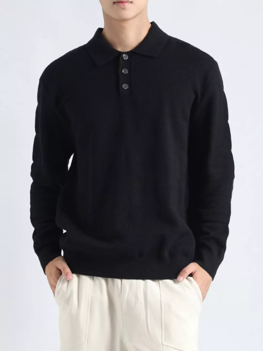 Men's Plus Size Button Detail Long Sleeve Knit Top, image 4