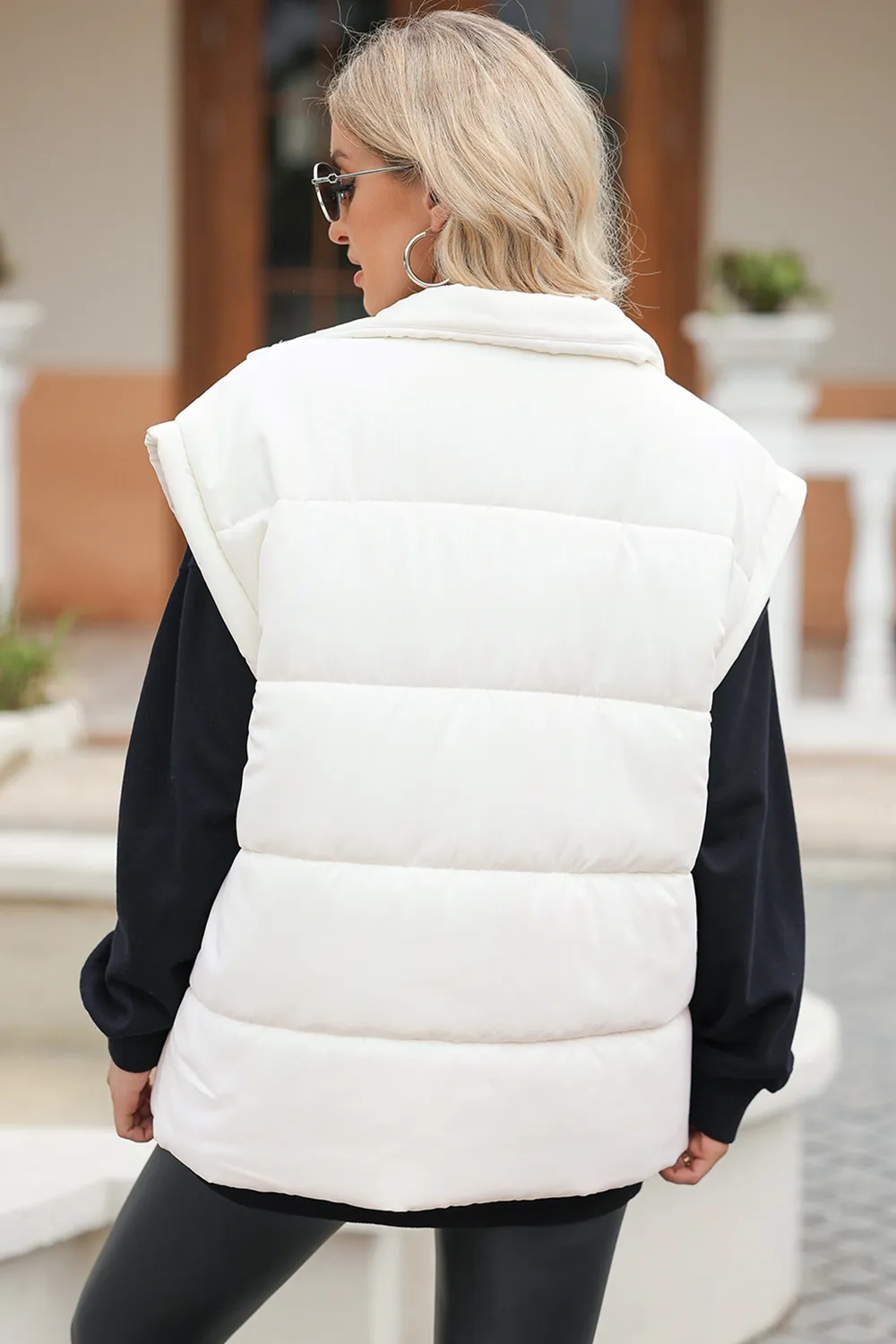 Zip Up Puffer Vest Coat with Pockets, image 7