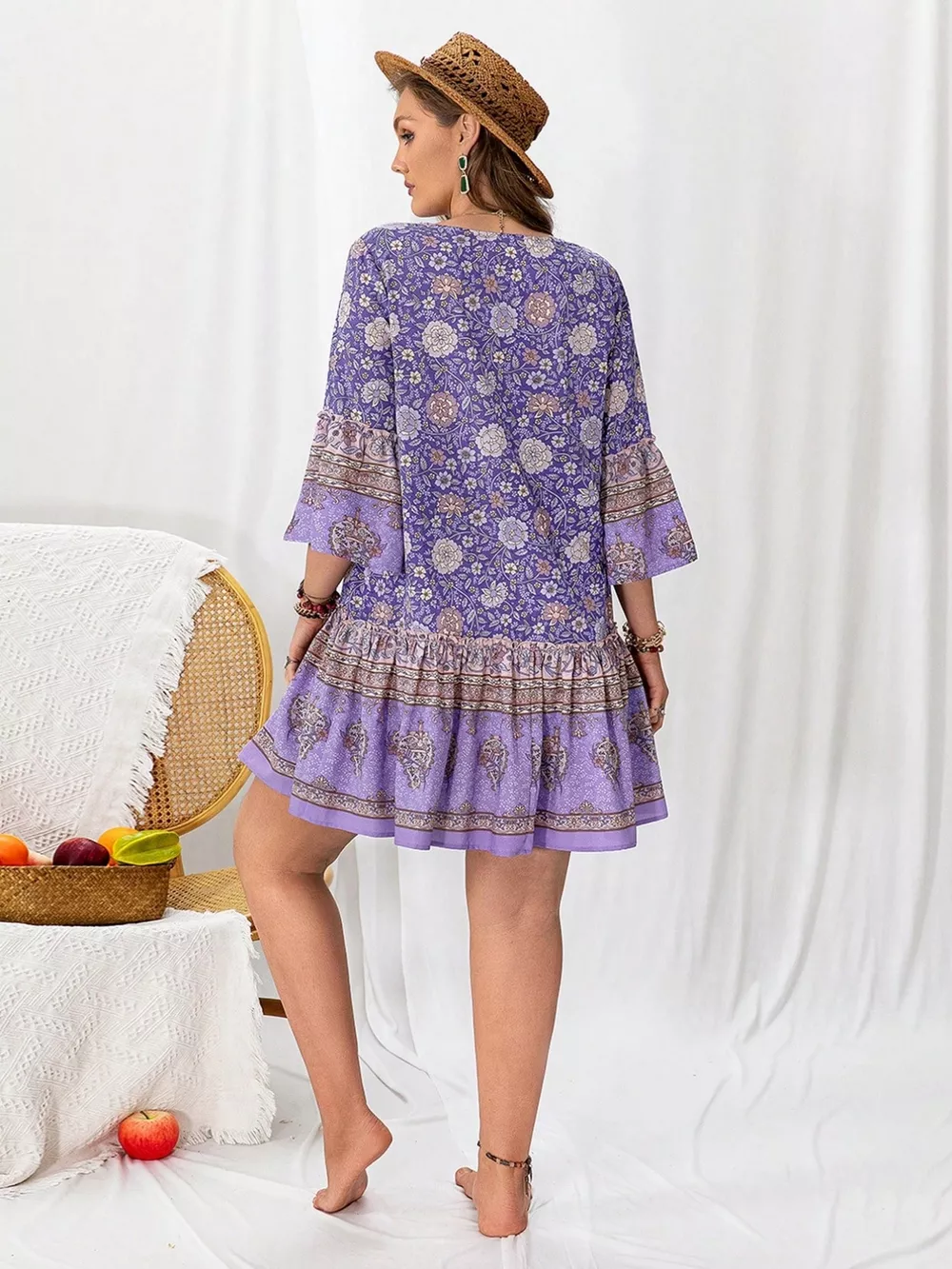 Plus Size Floral Print Ruffle Hem Mini Dress, image 4