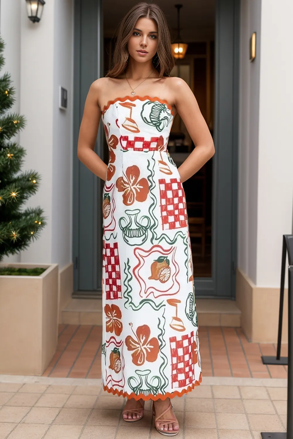 Printed Tube Maxi Dress, image 3