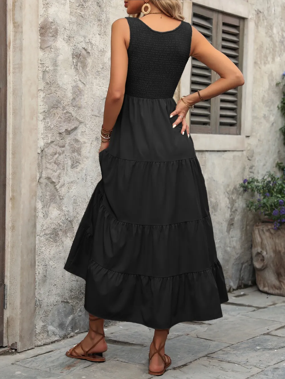 Smocked Scoop Neck Sleeveless Tank Dress, image 18