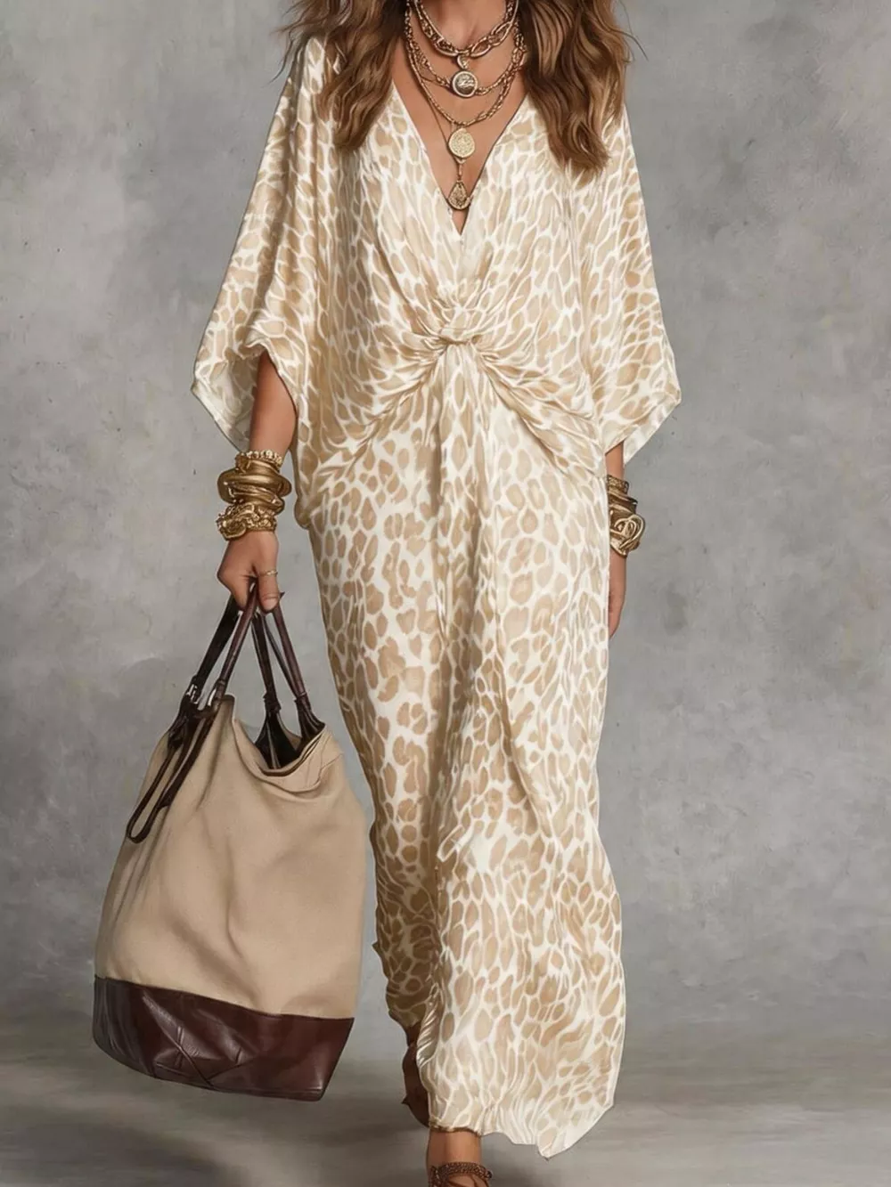 Leopard Print V-Neck Maxi Dress, image 2