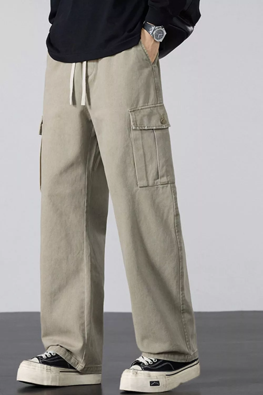 Men's Plus Size Drawstring Loose Fit Cargo Pants, image 8
