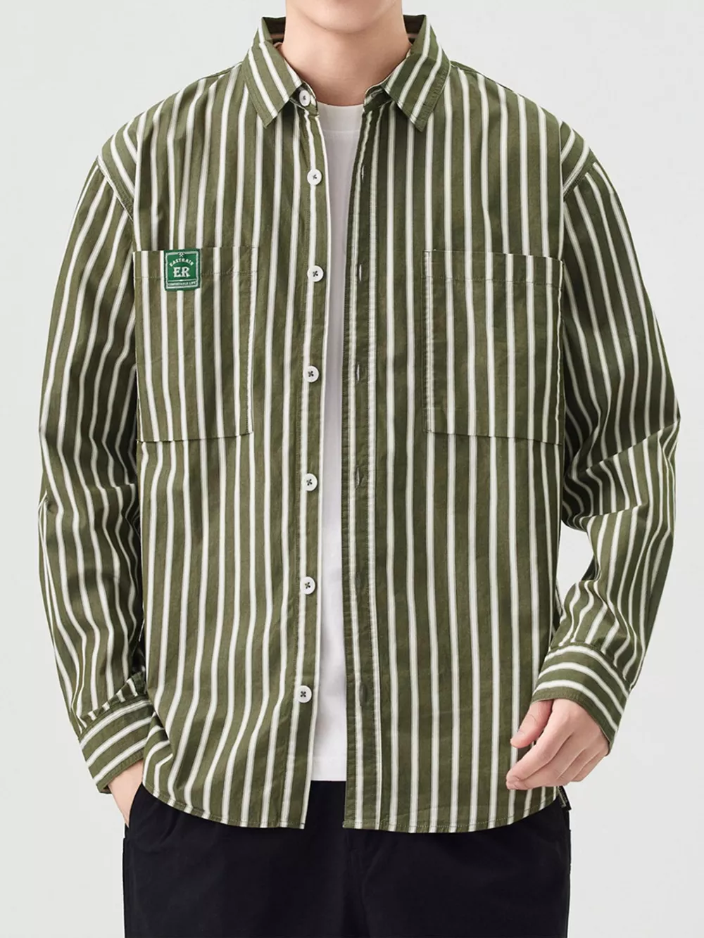 Men's Plus Size Button Up Long Sleeve Striped Shirt