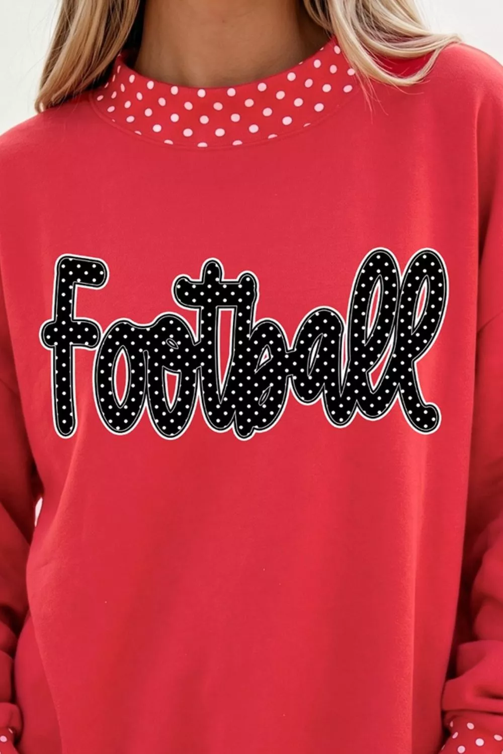 Polka Dot Trim Football Graphic Sweatshirt, image 3