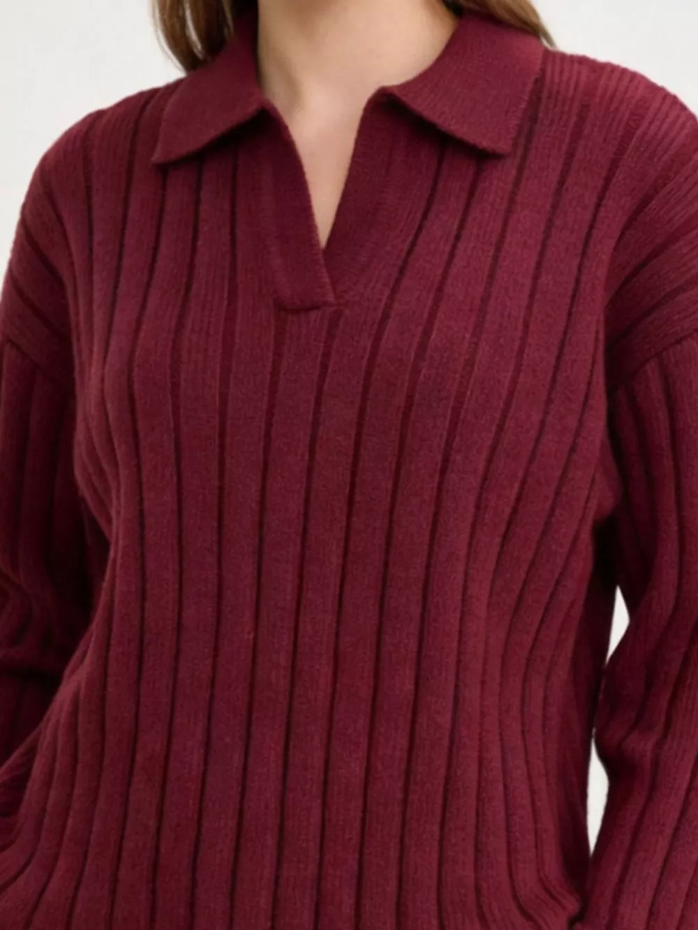 Ribbed Knit Polo Collar Sweater, image 5