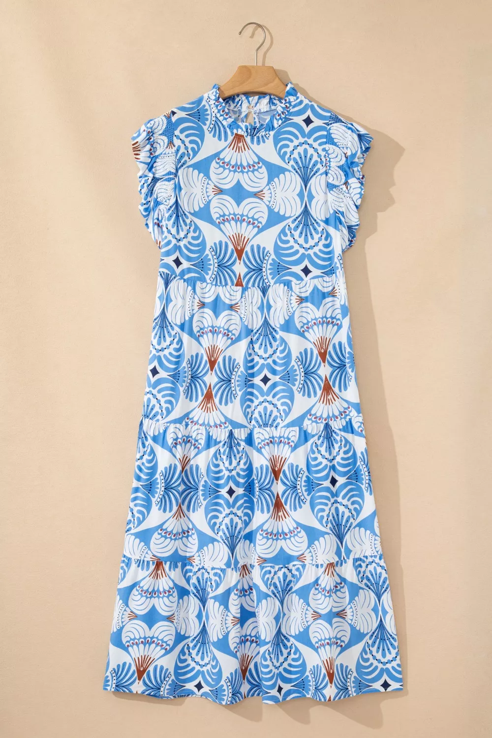 Tropical Botanic Print Flutter Sleeve Vacation Dress, image 5