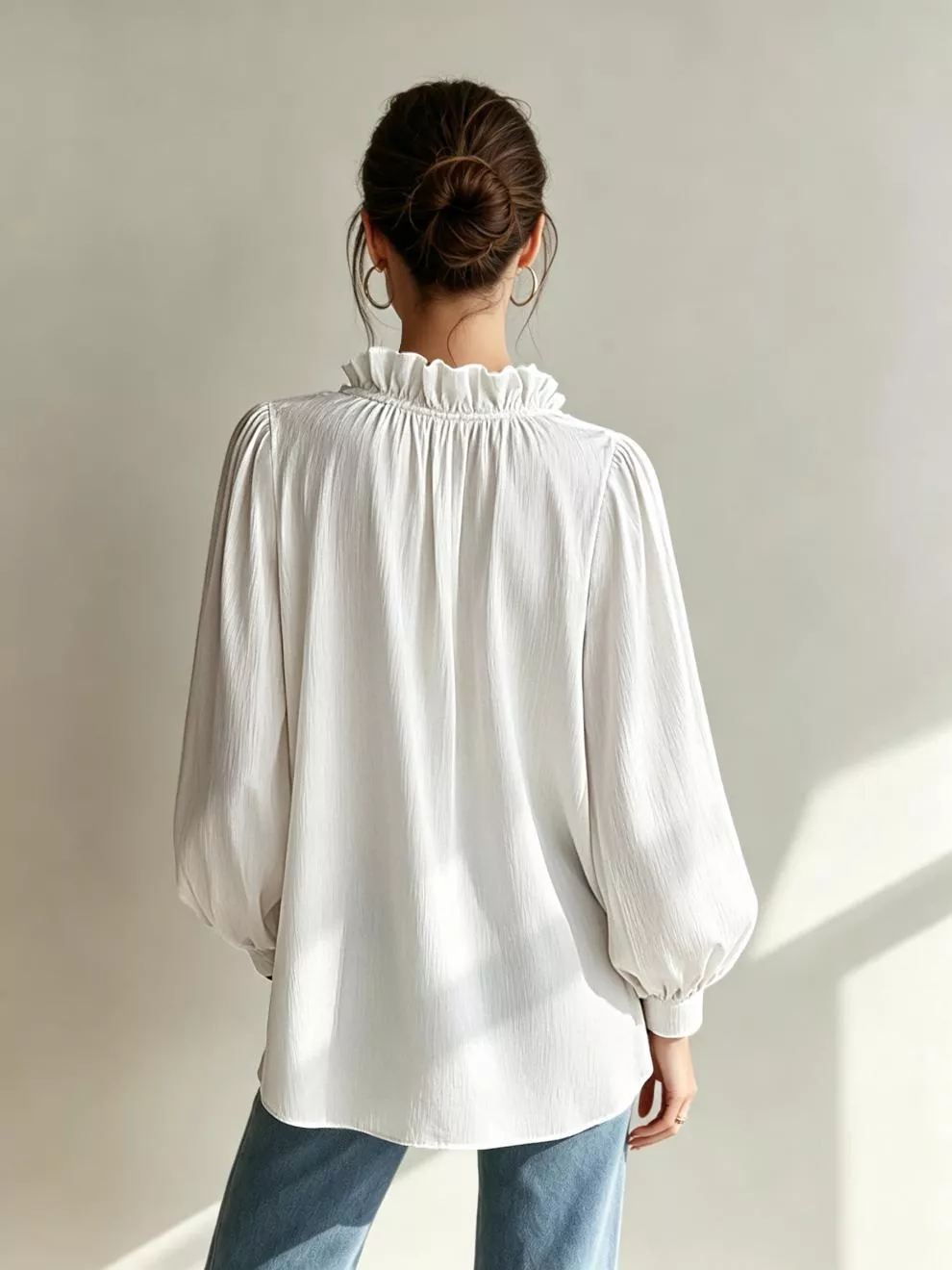 Frill Notched Long Sleeve Blouse, image 11