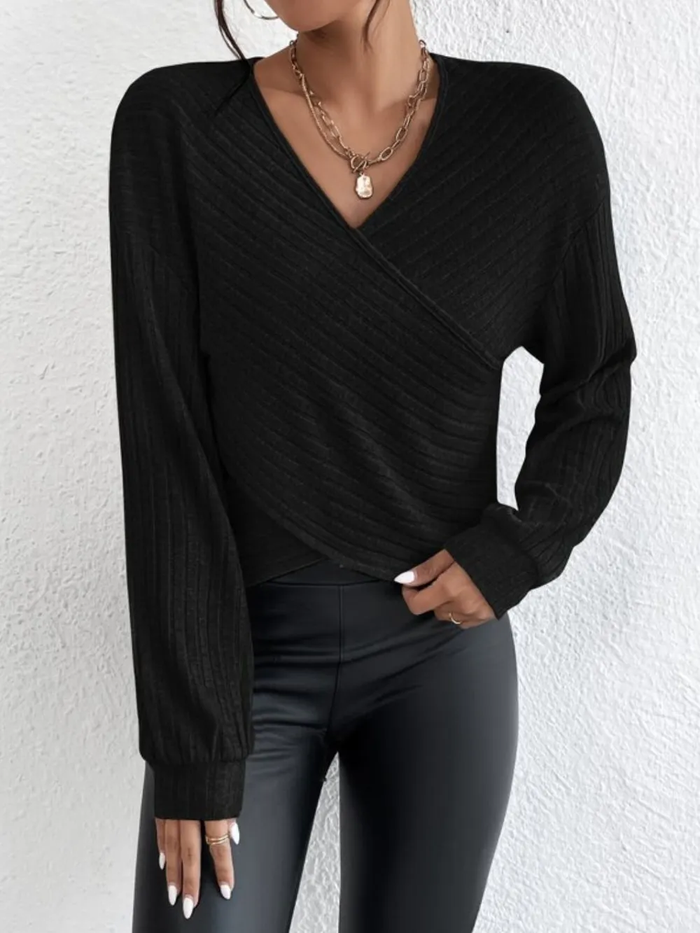 Surplice Dropped Shoulder Long Sleeve T-Shirt, image 8