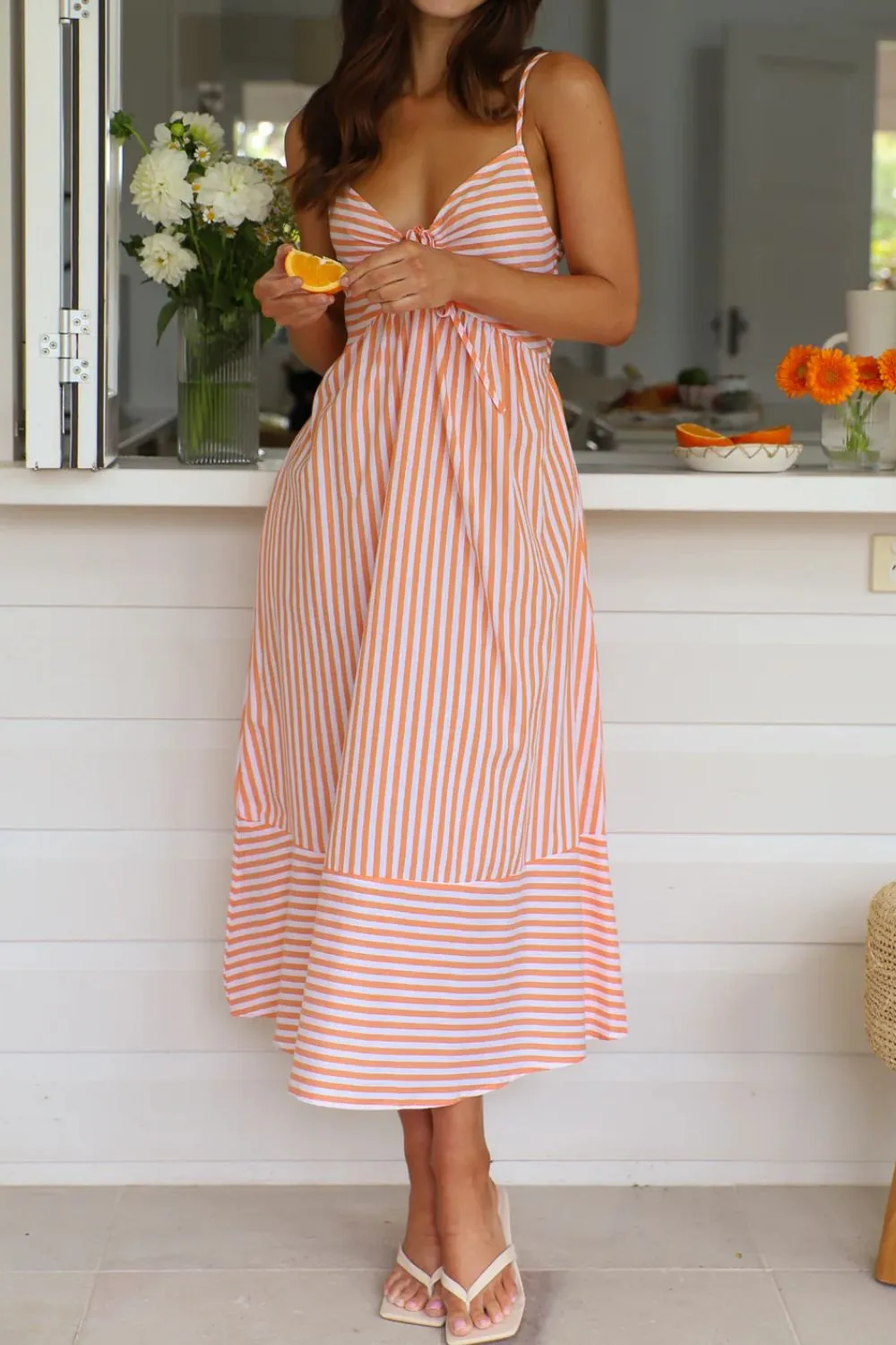Smocked Back Striped Sleeveless Midi Dress, image 15