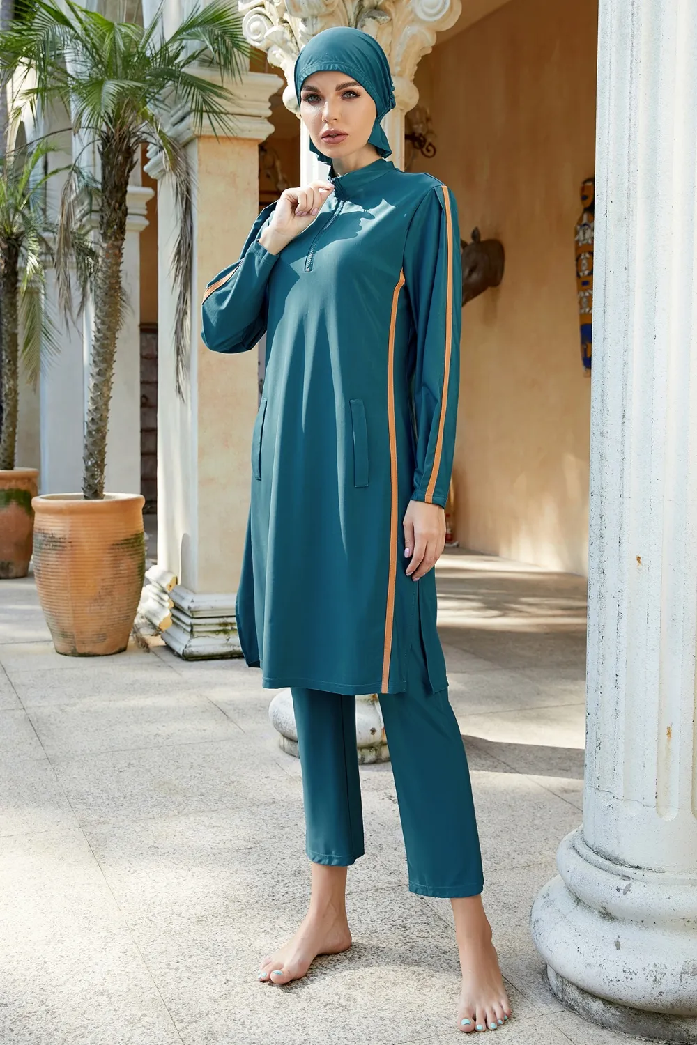 Cap, Quarter Zip Top and Pants Swim Set, image 2