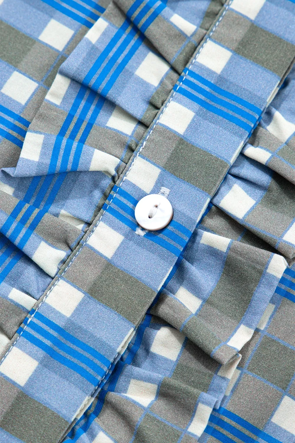 Plaid Long Sleeve Frilled Detail Half Button Blouse, image 5