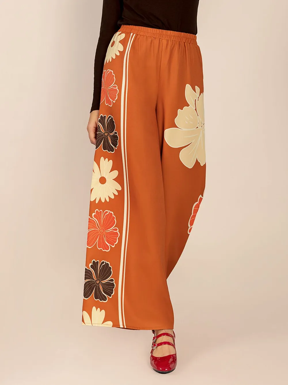 Printed Elastic Waist Wide Leg Pants, image 4