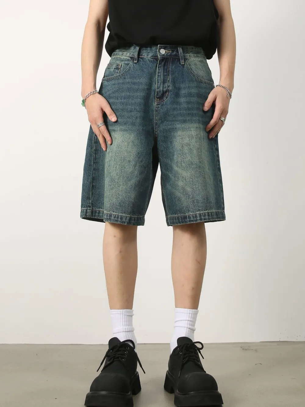 Men's Washed Denim Shorts with Pockets, image 2