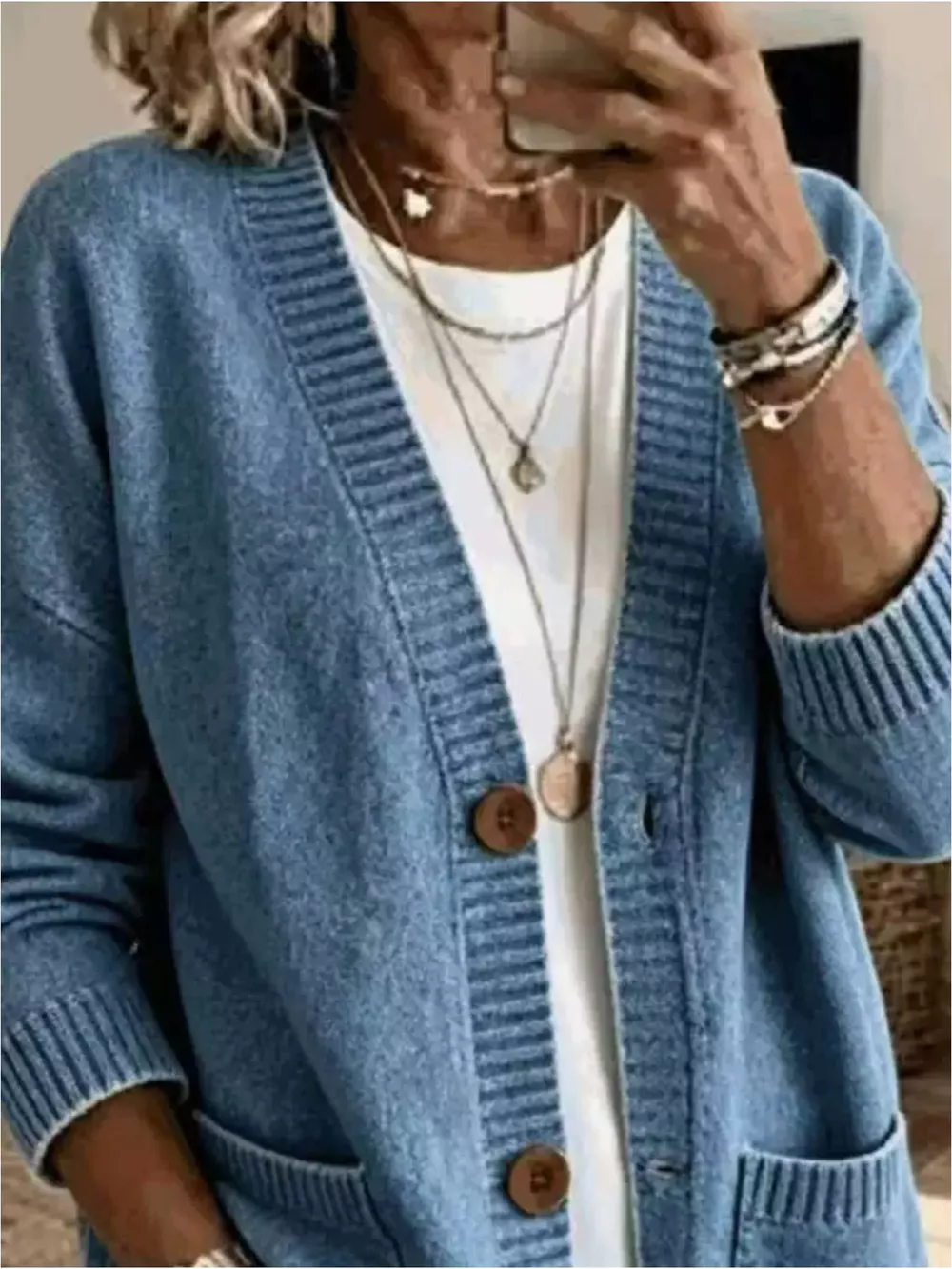 Casual V-Neck Button-Down Knit Cardigan with Pockets, image 12