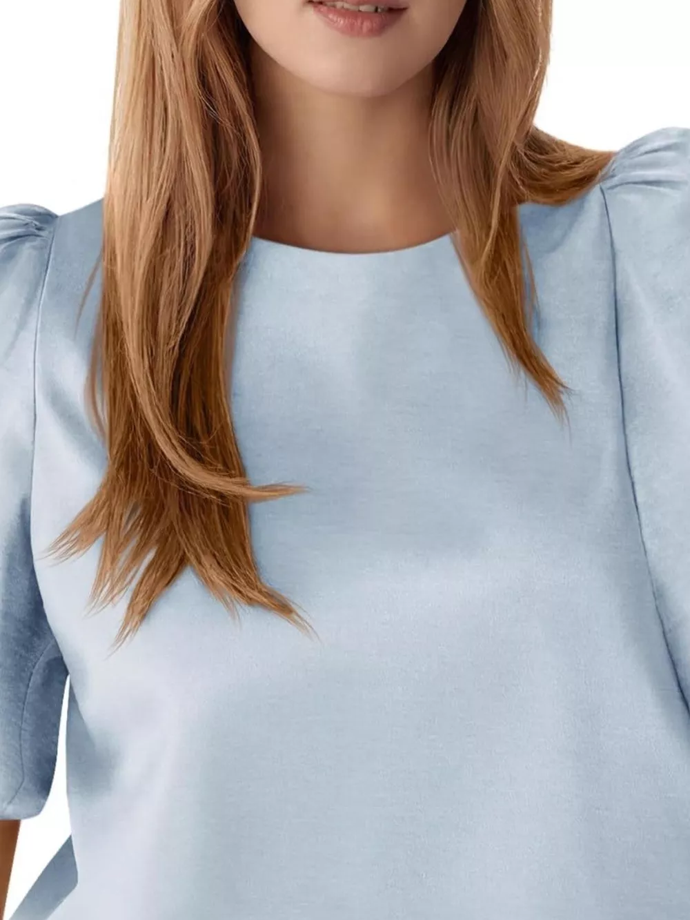 Round Neck Puff Sleeve Satin Top, image 8