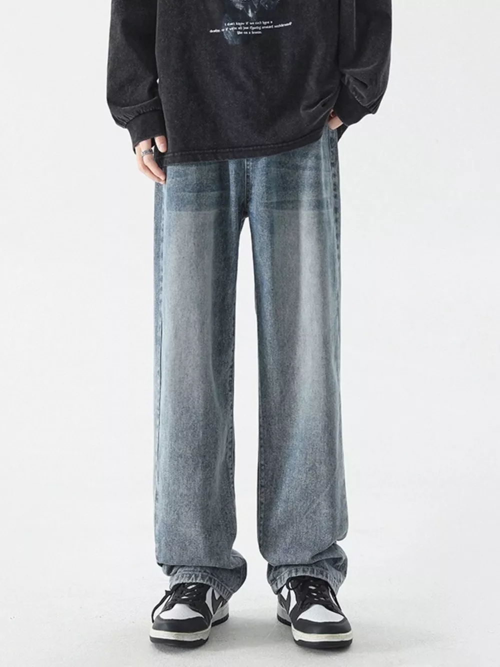 Men's Full Size Vintage Wash Wide Leg Jeans Plus Size, image 2
