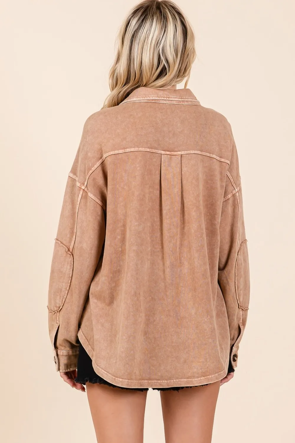 Mineral Wash French Terry Elbow Patch Shacket, image 2