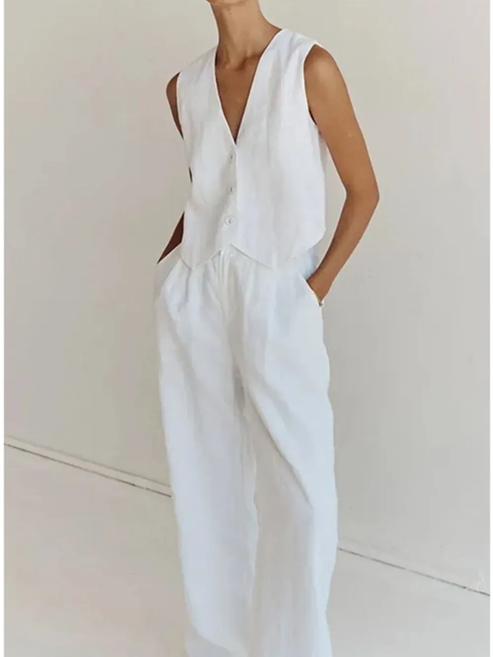 Full Size V-Neck Vest and Wide Leg Pants Set Plus Size, image 11