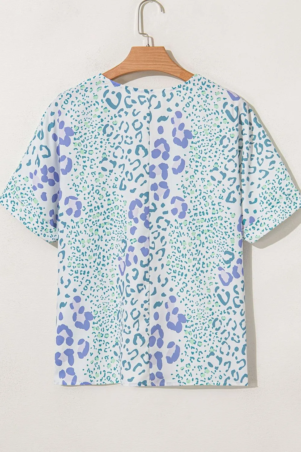 Leopard Print V Neck Short Sleeve Blouse, image 4